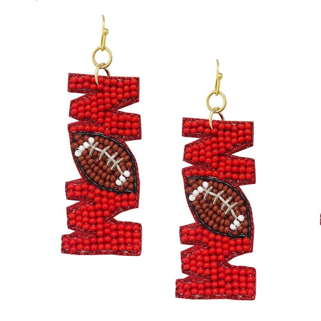 Family Mom Football Seed Bead Earrings Gmt
